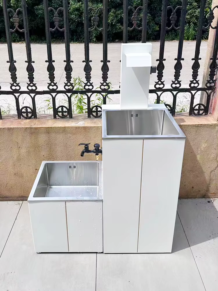 Lavabo de balcon extérieur cour blanc Simple sur pied inter-plateforme bassin terrasse jardin piscine mur évier