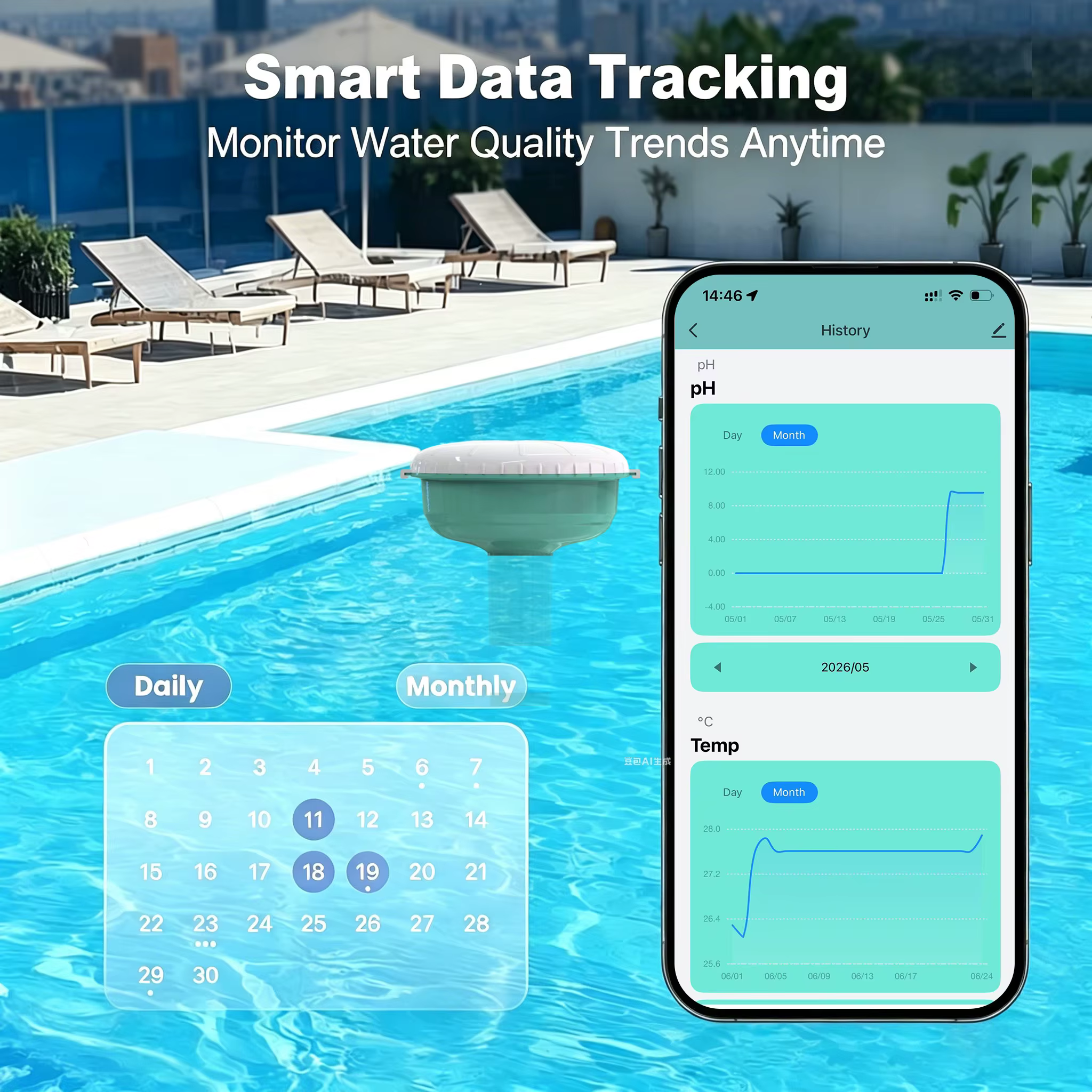 Testeur de qualité de l'eau de piscine Tuya WiFi 8 en 1