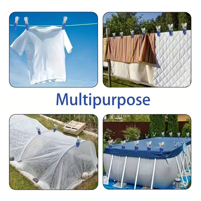 6 clips de couverture de piscine durables en acier inoxydable avec poignées en plastique bleues