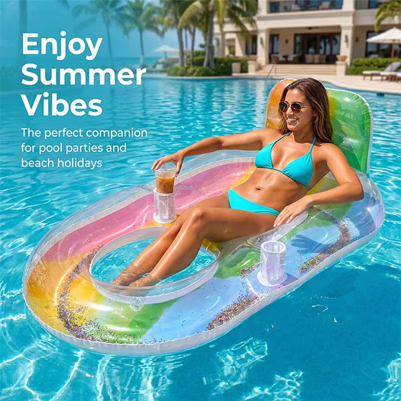 Canapé gonflable d'été pour piscine avec porte-gobelet