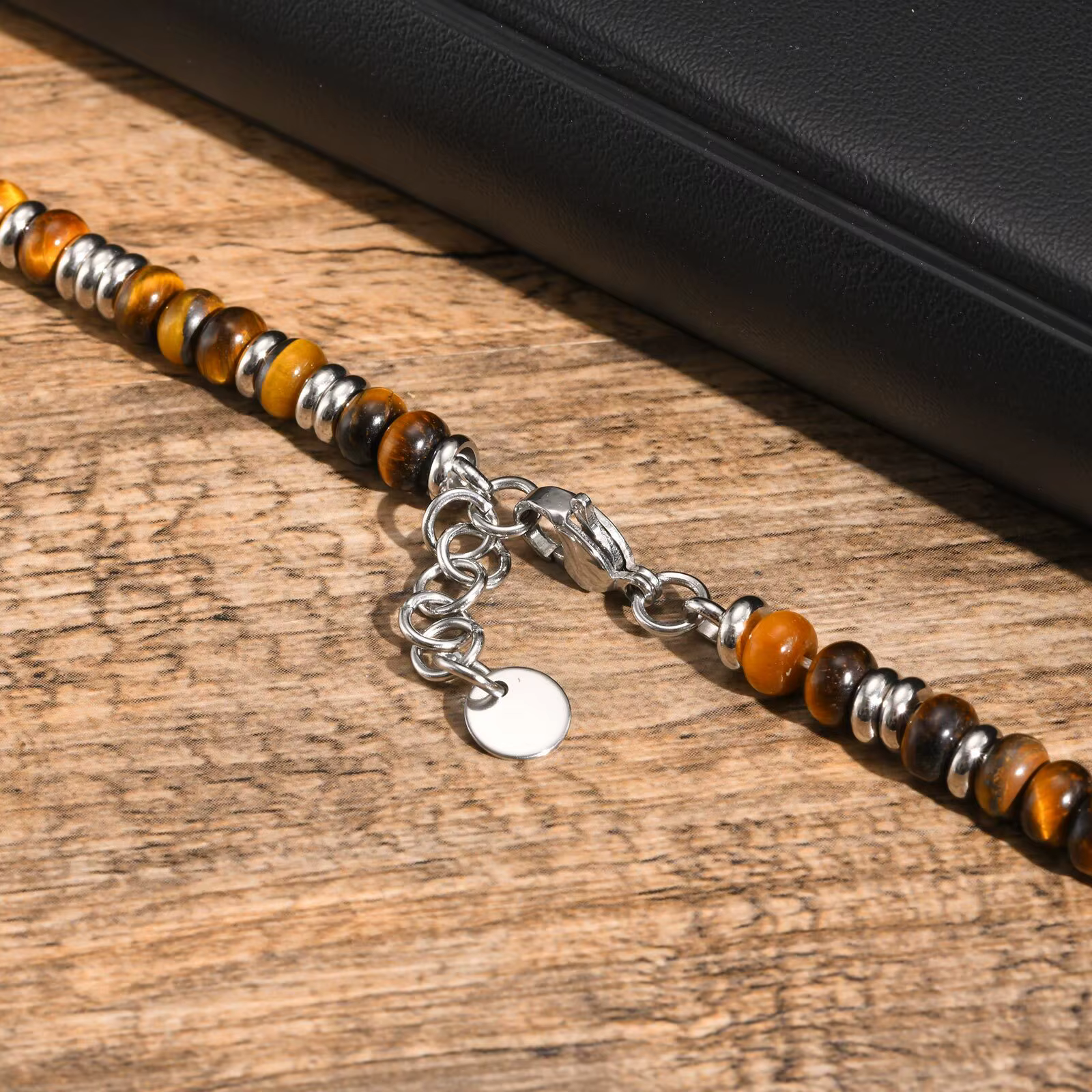 Bracelets de perles en métal pour hommes et garçons, Bracelets de perles en acier inoxydable avec perles naturelles, cadeaux de bijoux décontractés