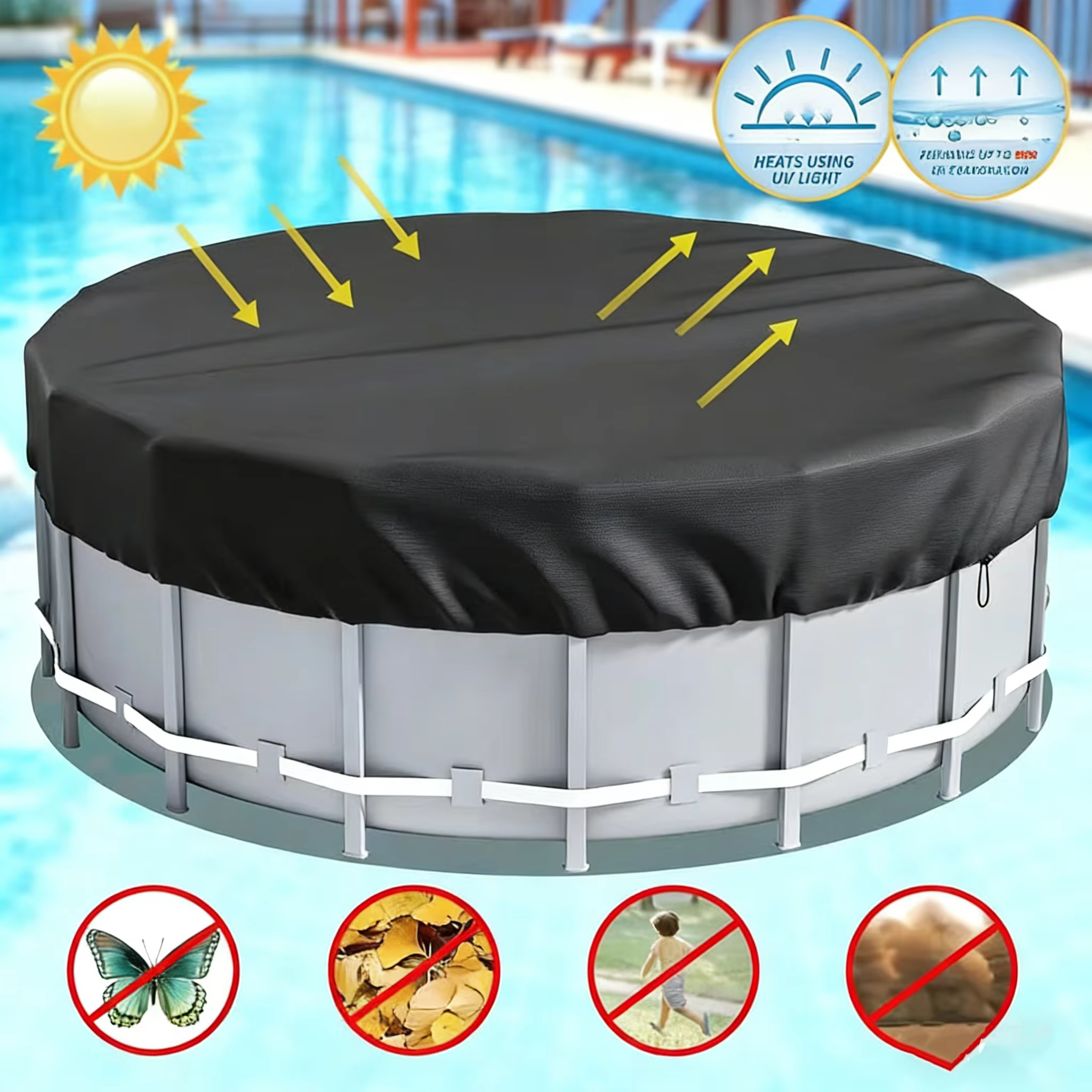 Couverture de piscine ronde noire en tissu Oxford durable