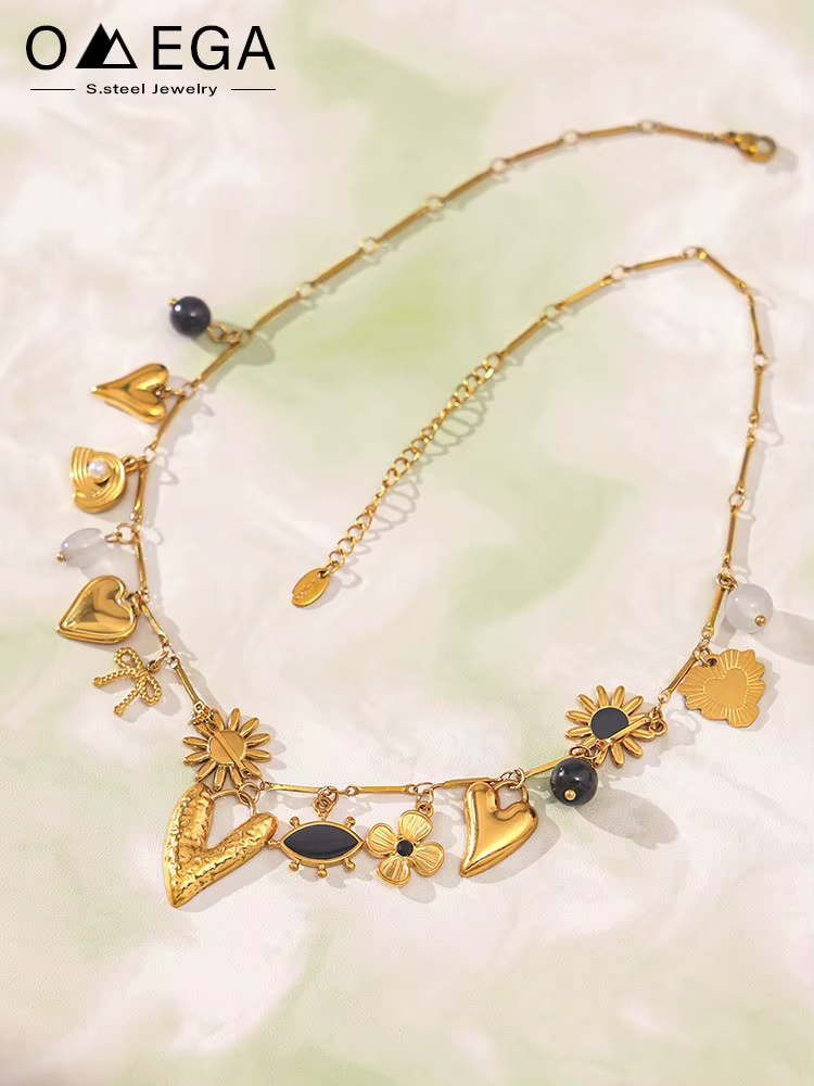 Collier chaîne en acier inoxydable pour femmes plaqué or 18 carats, étanche, sans ternissement, breloques pour femmes, bijoux de vacances bohème