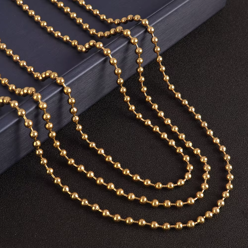 Collier Ras du Cou en Acier Inoxydable pour Homme et Femme, Bijou en Or avec Boule Ronde, Jobeads, Vente en Gros