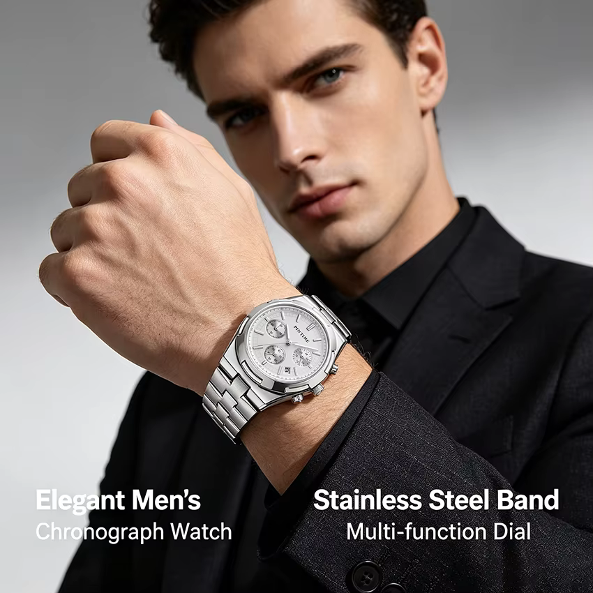 Montre décontractée pour homme en acier, montre chronographe à grand cadran pour homme, montre habillée tendance, montre analogique étanche lumineuse avec date pour homme