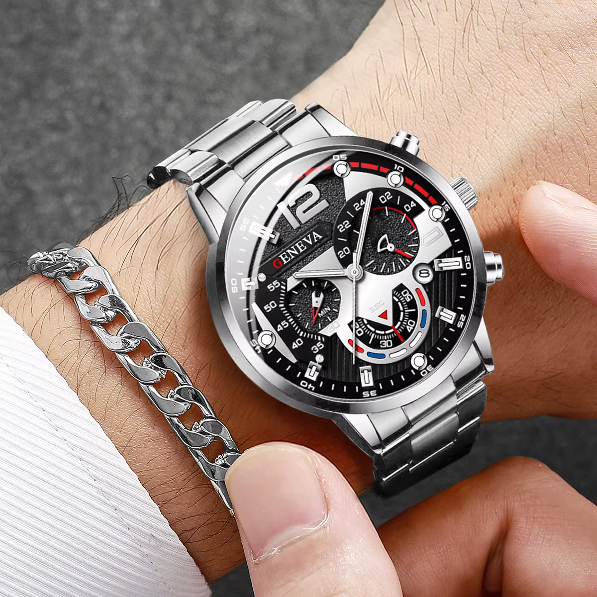 2 pièces hommes montres d'affaires mode bande en acier mâle analogique Quartz montre Bracelet ensemble Relogio Masculino Reloj Hombre (sans boîte)