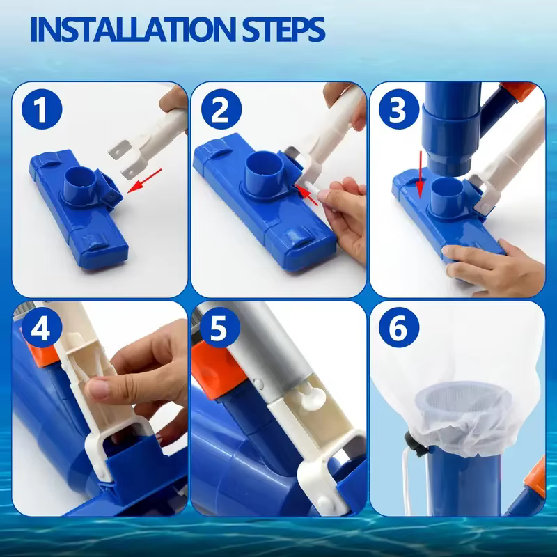 Kit de nettoyage de piscine avec perche télescopique à 4 sections