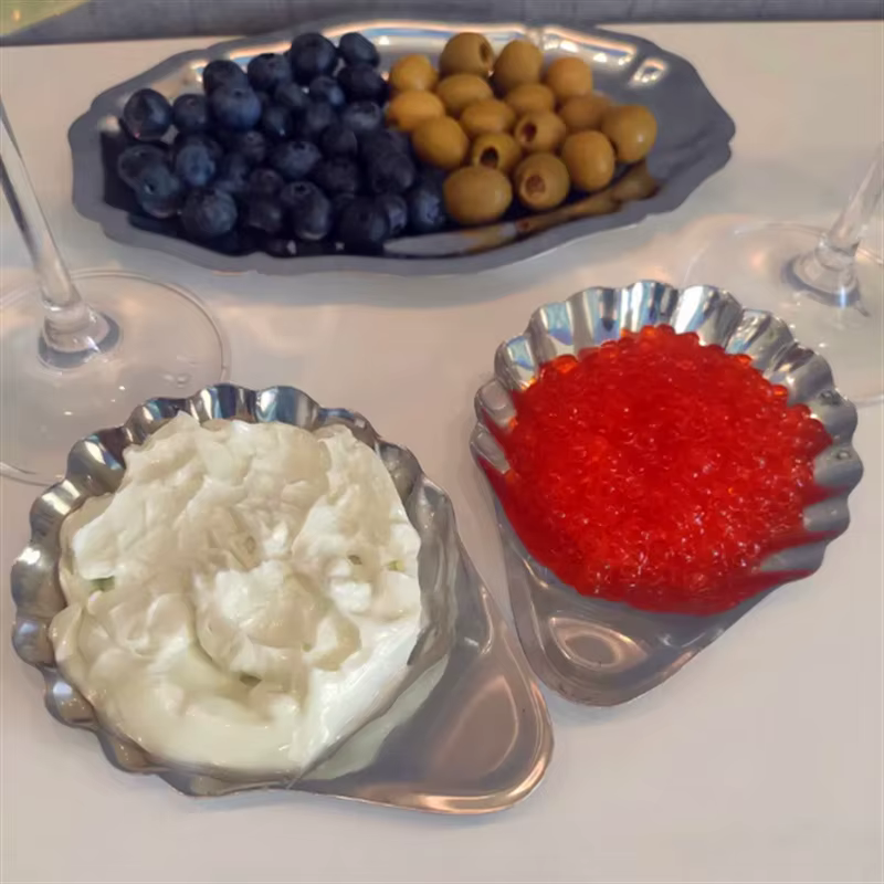 Assiette en acier inoxydable en forme de coquille, assiette en métal pour fromage, Dessert, vaisselle, rangement, assiette à bijoux, décoration de Table