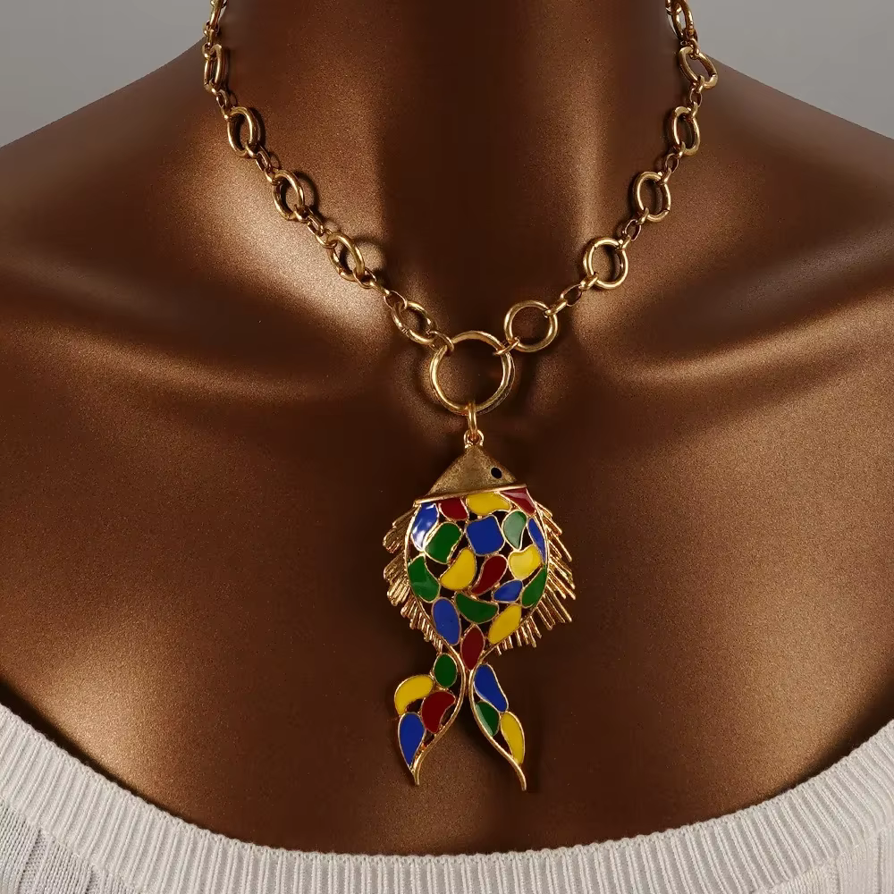 Collier poisson en acier inoxydable, accessoires à la mode, pendentif document, style bohème, livraison gratuite
