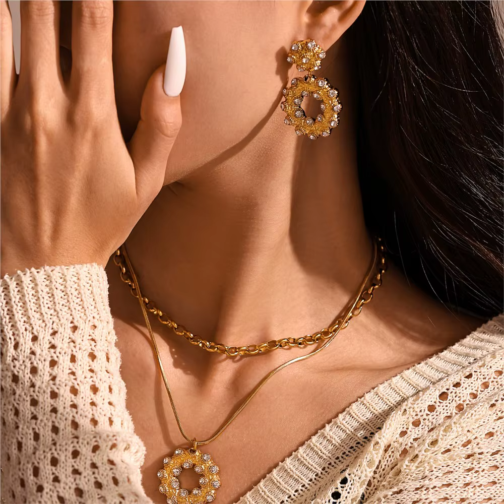 Ensemble de boucles d'oreilles pendantes en acier inoxydable avec biscuits pour femme, plaqué or 18 carats, breloque pour femme, colliers de la présidence