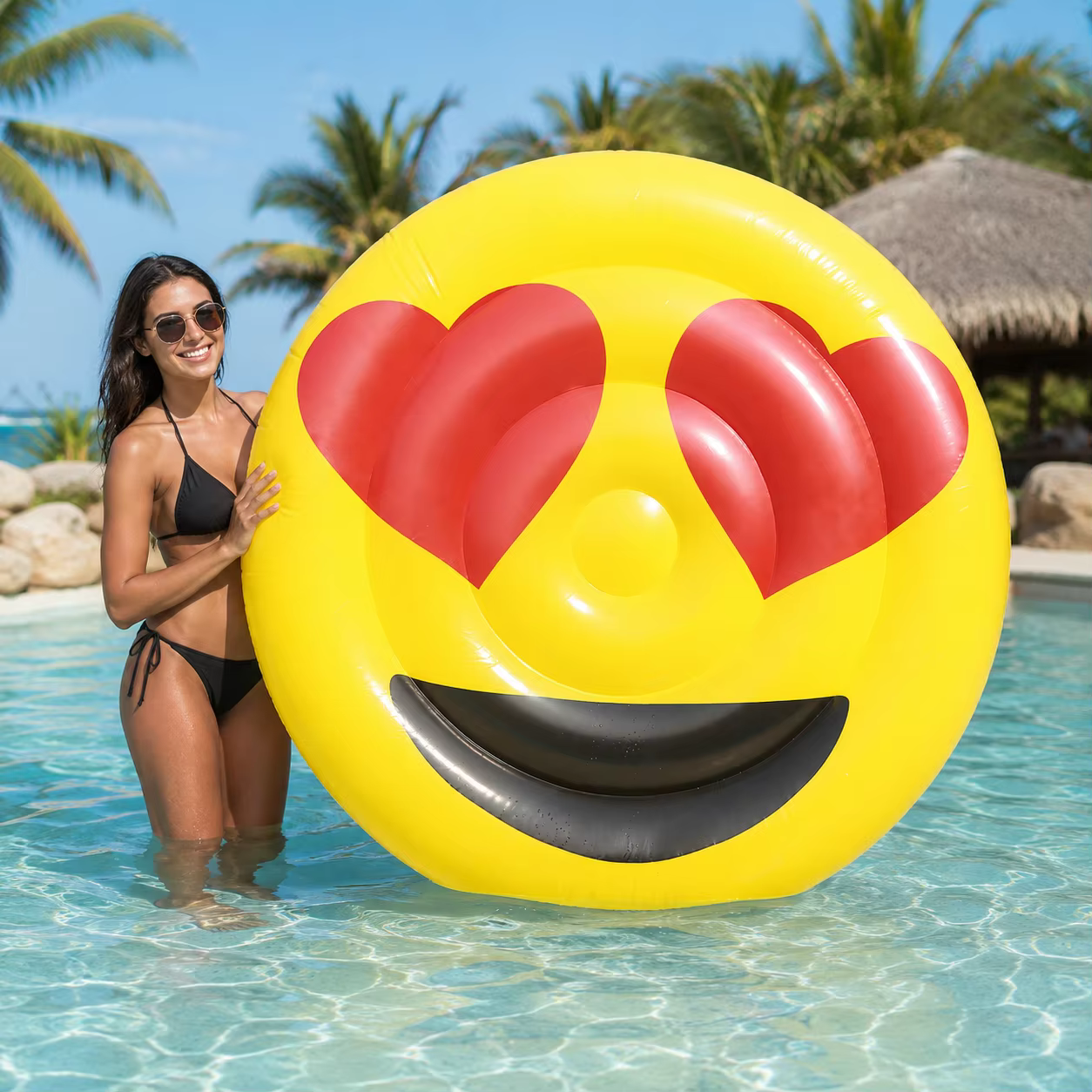 1 pièce Bouée gonflable géante Emoji Cœur Yeux Lunettes de soleil Larmes riantes