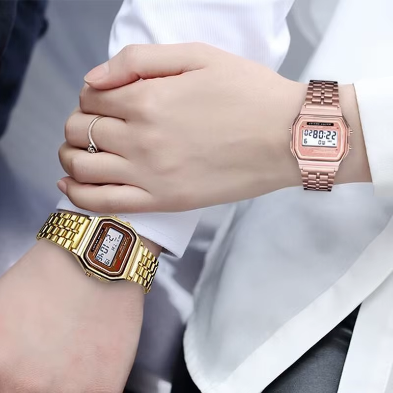 Montres numériques LED en acier inoxydable pour hommes, or, argent, montre électronique de luxe, montre de mode pour hommes d'affaires, Relogios Masculino