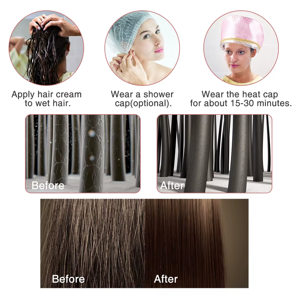 Bonnets chauffants pour cheveux pour femmes, traitement thermique, vapeur, nourrissant, accessoires de soins, sèche-cheveux, spa à domicile, salon de coiffure
