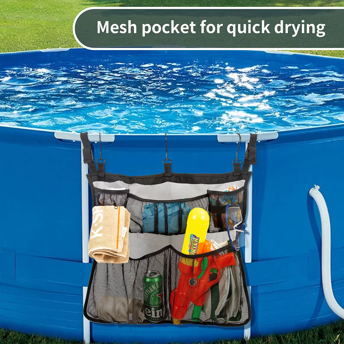 Sac de rangement suspendu en maille pour piscine