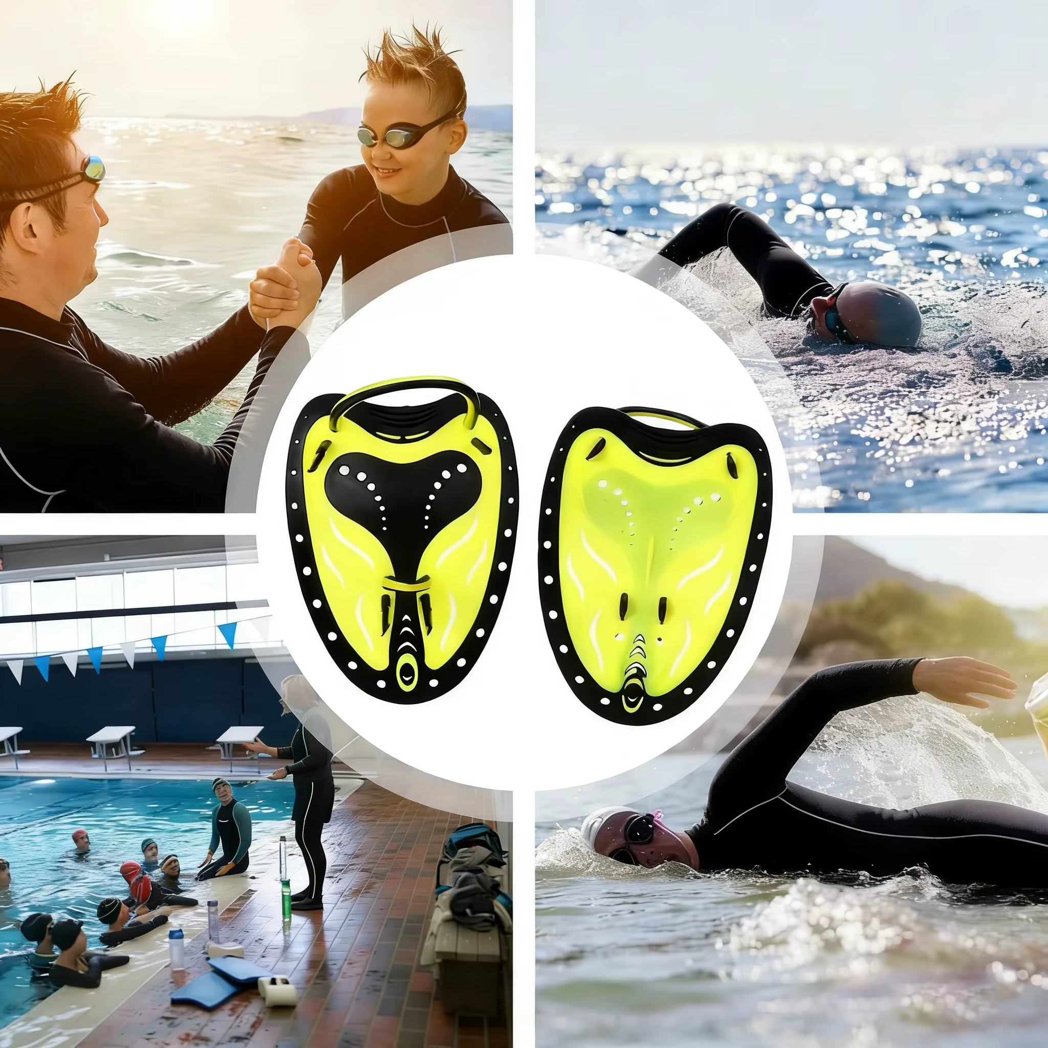 1 paire de pagaies plates professionnelles pour l'entraînement à la natation