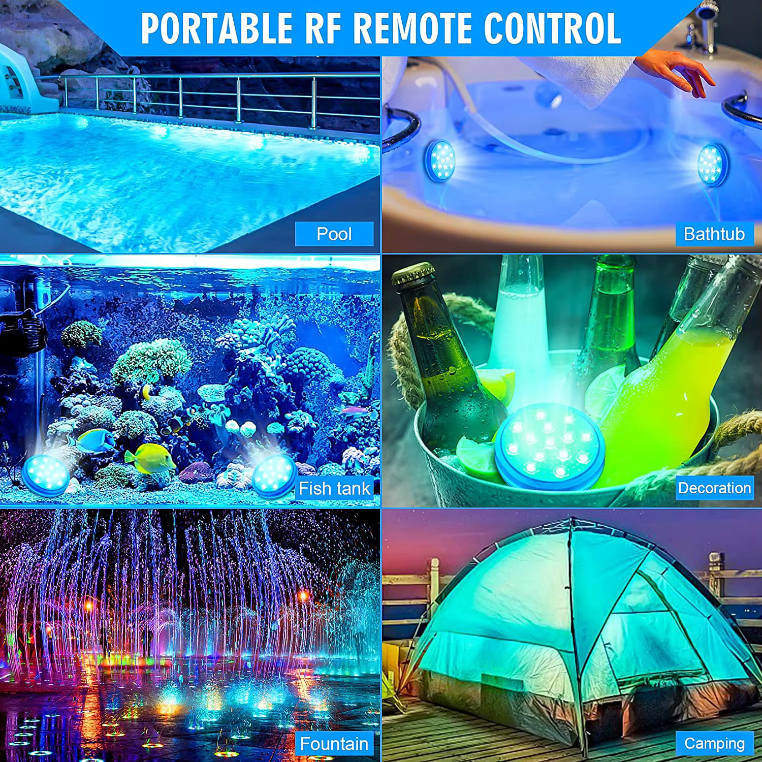 Lumières submersibles sous-marines rechargeables pour piscine