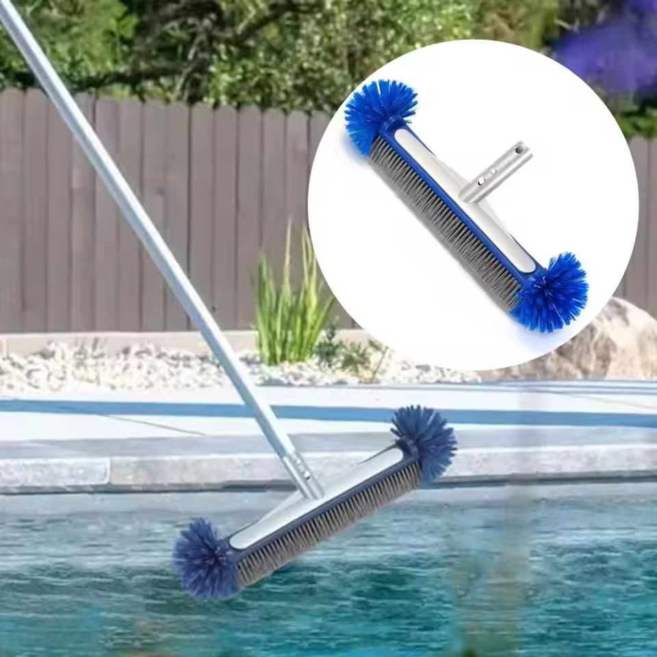 Brosse de piscine, poils robustes et dos en aluminium renforcé avec clip EZ