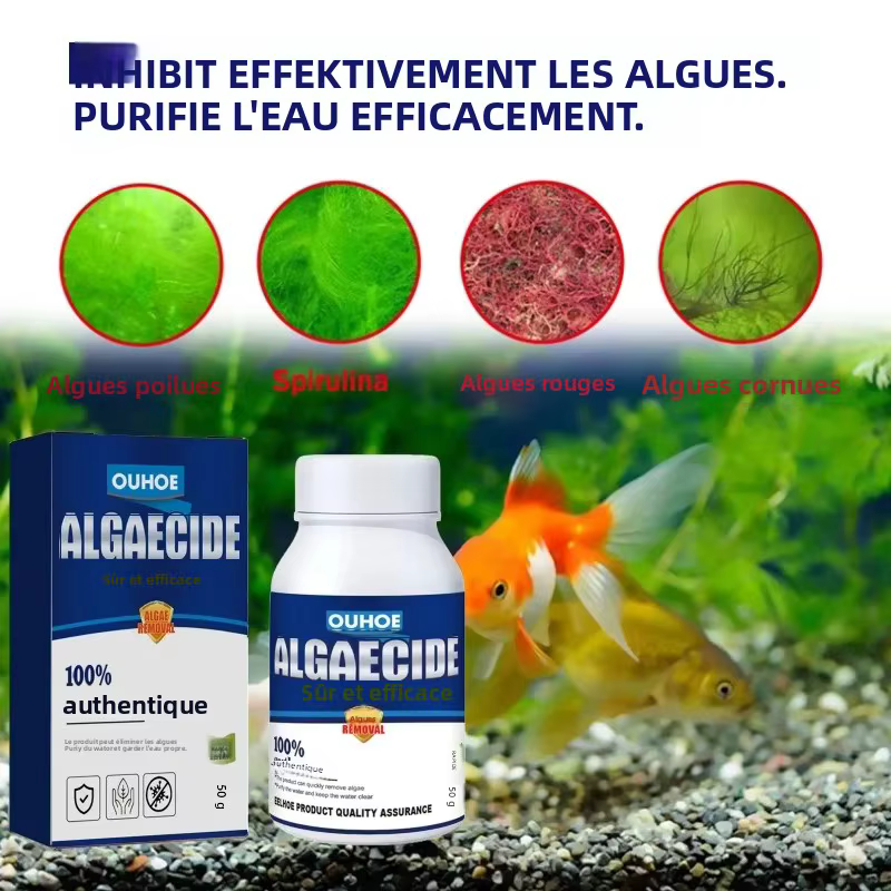 Algicide haute efficacité 50g pour aquarium et bassin – Contrôle des algues et du mousse – Réduit l'eau verte –