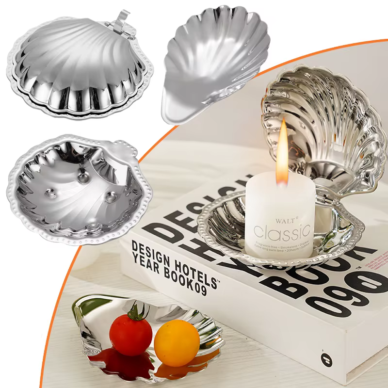 Assiette en acier inoxydable 304, plat en forme de coquille, plat en métal pour fromage, Dessert, rangement de bijoux, plateau en métal, boîte à savon, décoration de Table