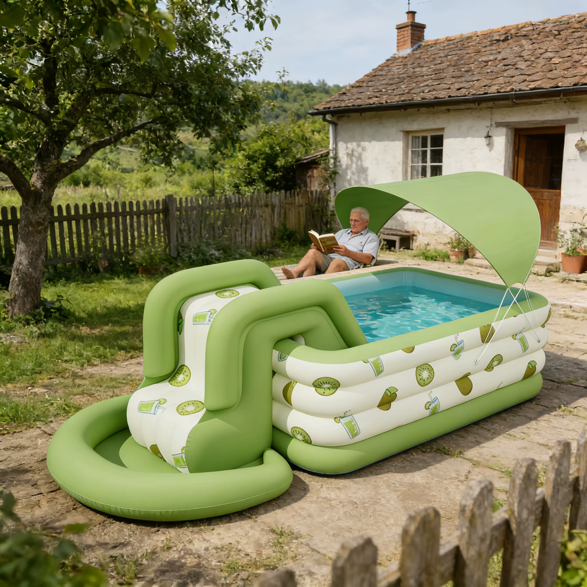 Bar de piscine gonflable multifonctionnel avec tente et sièges