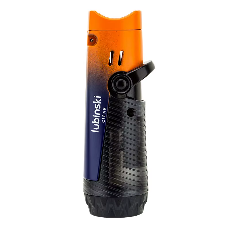 Allume-cigare avec porte-cigarette, briquet en plastique butane portable coupe-vent à double jet droit à flamme bleue