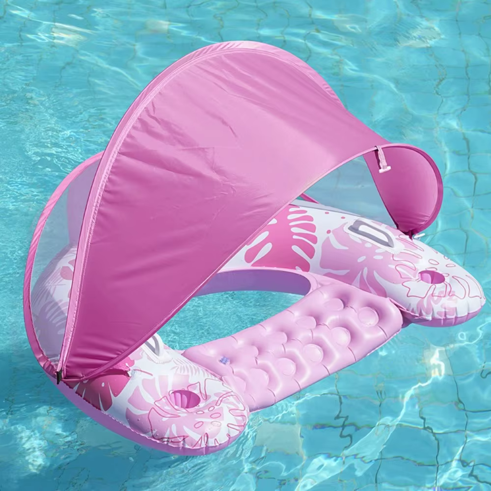 Chaise longue flottante en forme de U avec pare-soleil