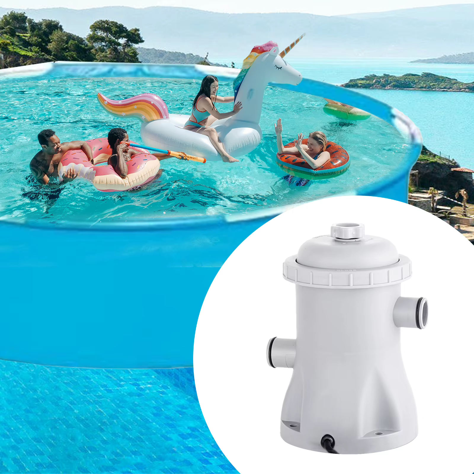 Pompe à eau électrique avec 2 cartouches filtrantes pour piscine hors sol