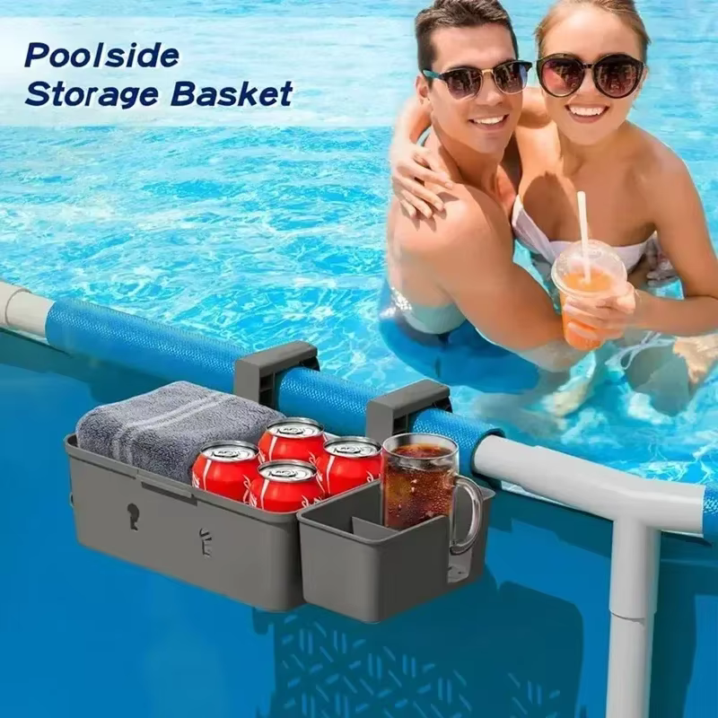 1 panier de rangement portable pour piscine avec porte-gobelet pour piscines hors sol
