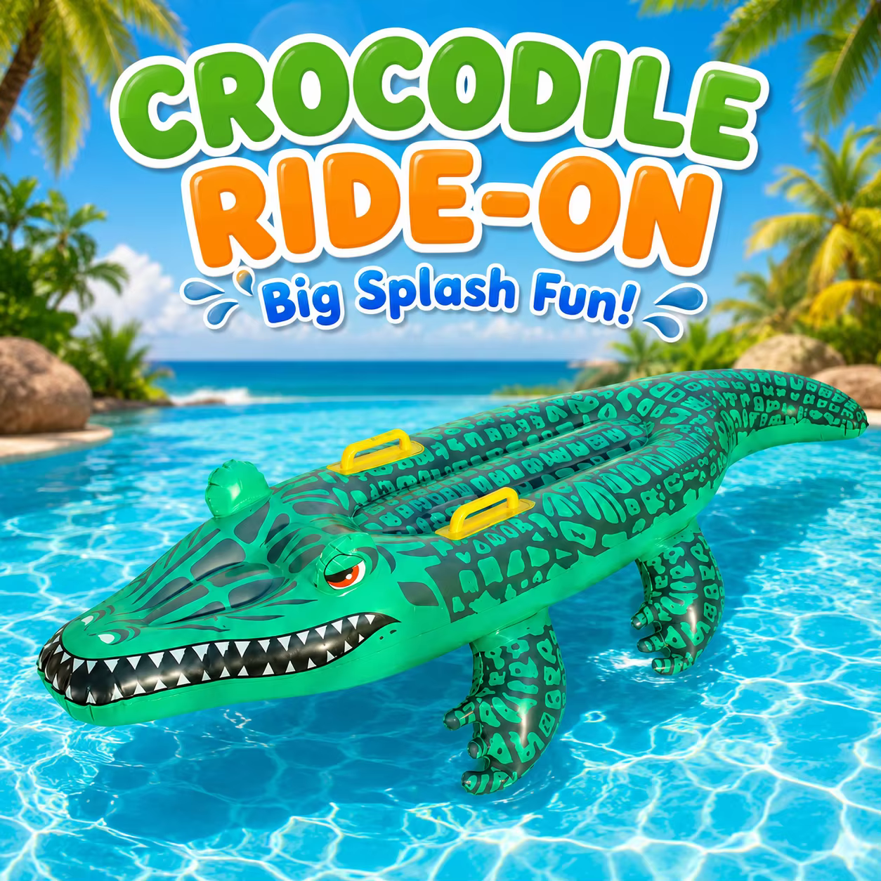 1PC Flotteur gonflable en forme de crocodile avec poignées