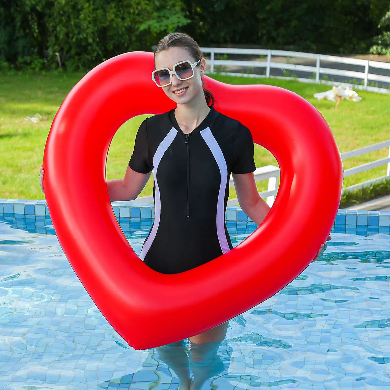 1PC Bouée de piscine en forme de cœur