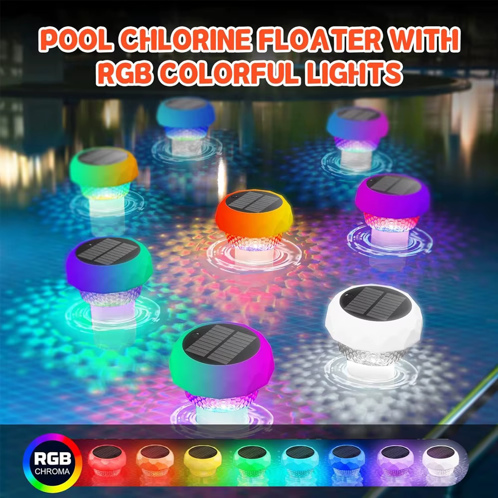 Lumière de piscine flottante à énergie solaire avec boîte de désinfection