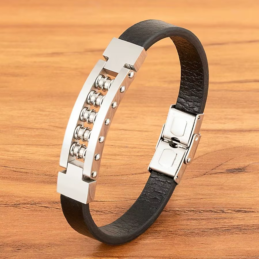 Bracelets en cuir tendance pour hommes, en acier inoxydable, tissés à la main, accessoires de bijoux, cadeaux, vente en gros, livraison directe