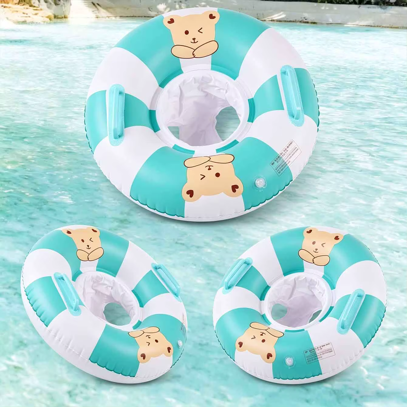 Bouée gonflable ours mignon avec siège et poignées pour piscine
