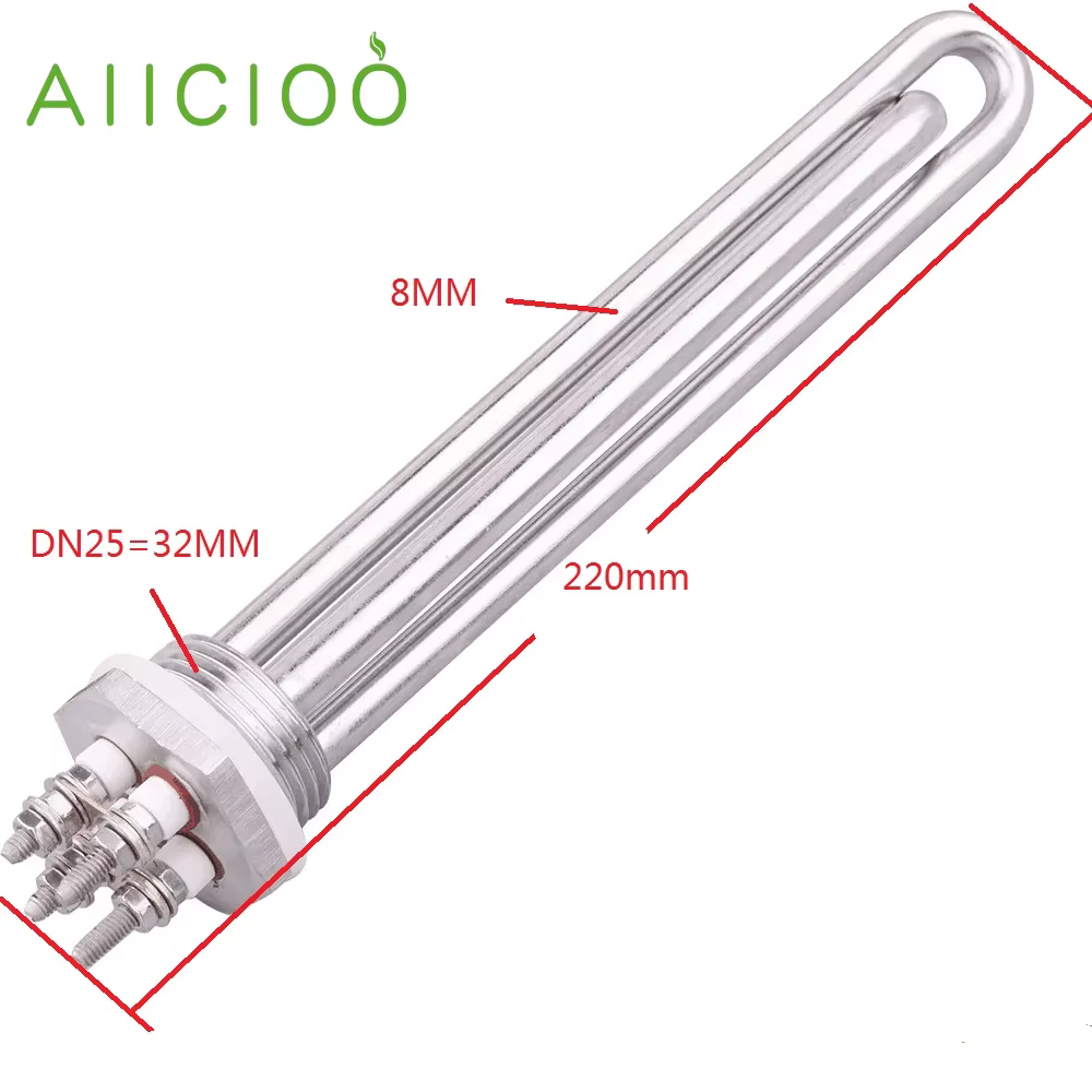 AIICIOO 48V élément chauffant DN25 1 pouce BSP Immersion eau solaire tubulaire chauffage électrique 1500W/1800W/2400W/2700W/3000W/SUS304