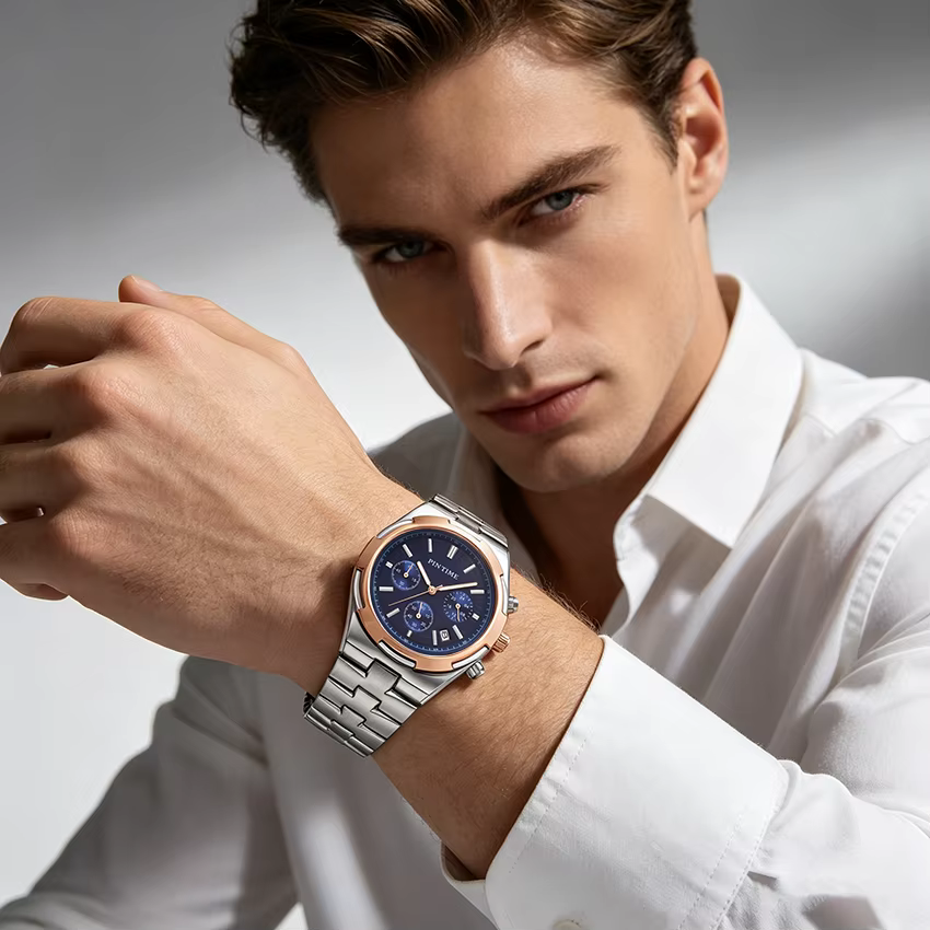 Montre décontractée pour homme en acier, montre chronographe à grand cadran pour homme, montre habillée tendance, montre analogique étanche lumineuse avec date pour homme