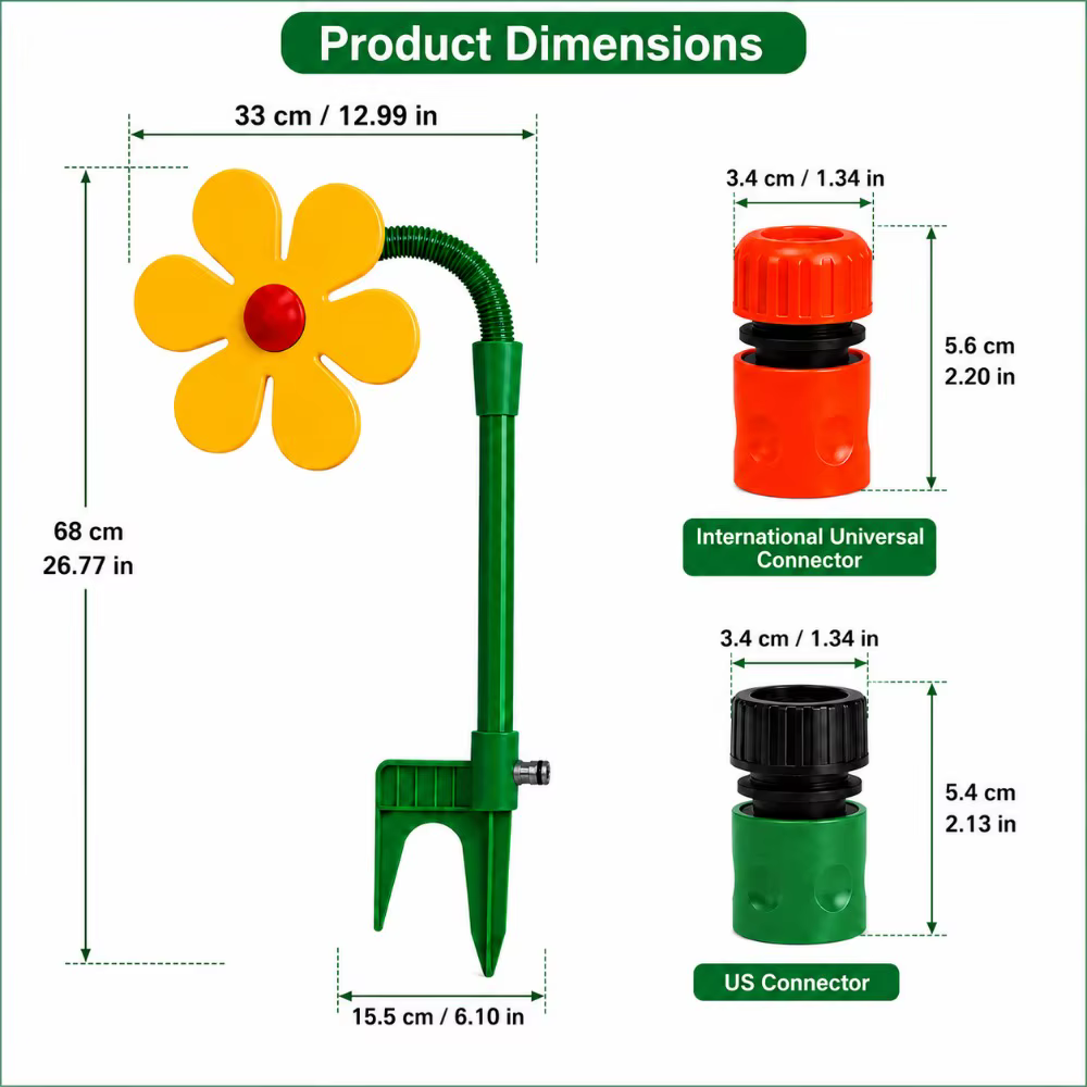 Arroseur de jardin en forme de tournesol dansant, pulvérisation d'eau rotative à 360° avec connecteur de tuyau pour l'arrosage des pelouses, des jardins, des patios et des plantes