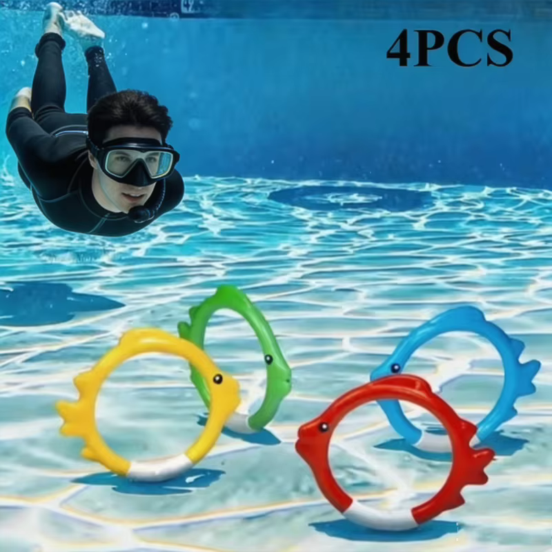 4 anneaux de plongée en forme de poisson pour piscine