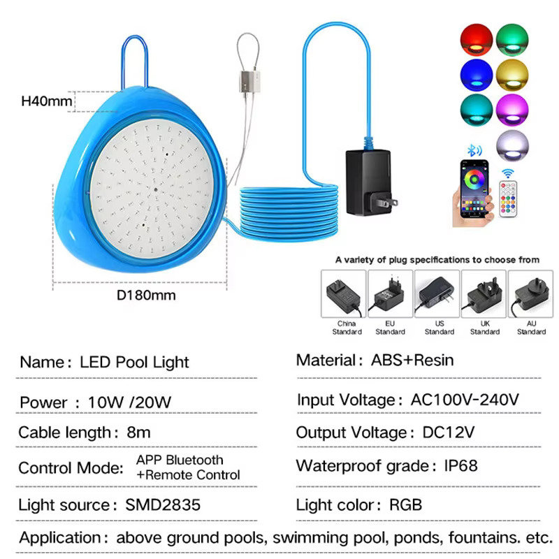 20W Led piscine lumière Ip68 étanche Rgb 85-265V mur Surface monté sous-marin Submersible étang lampe