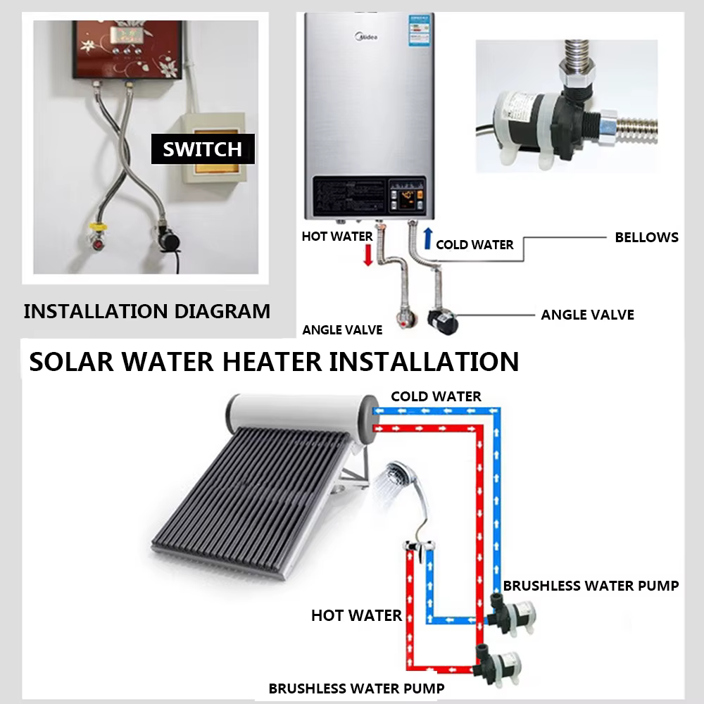 Chauffe-eau douche chauffage au sol pompe de surpression DC 12V 24V moteur solaire sans brosse
