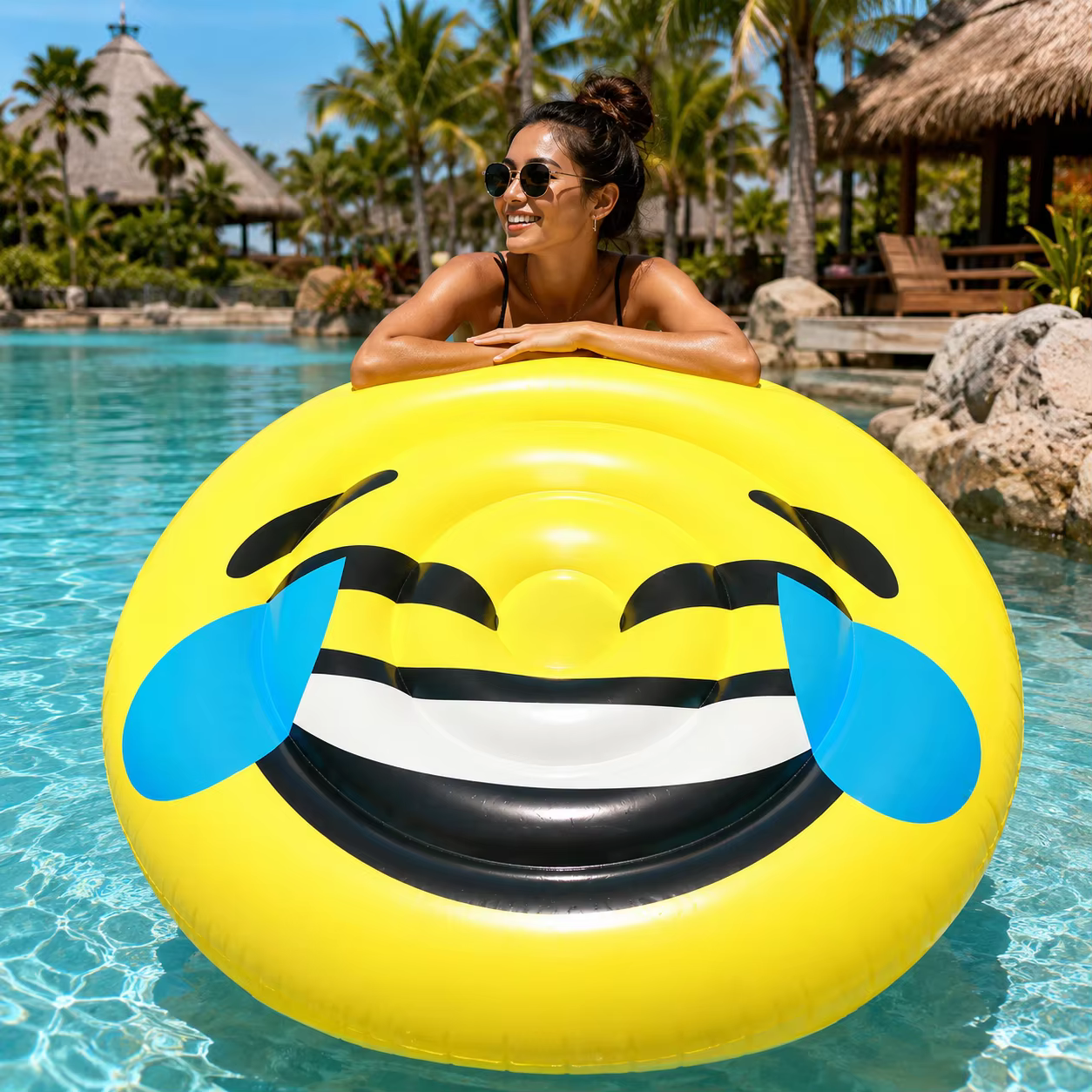 1 pièce Bouée gonflable géante Emoji Cœur Yeux Lunettes de soleil Larmes riantes