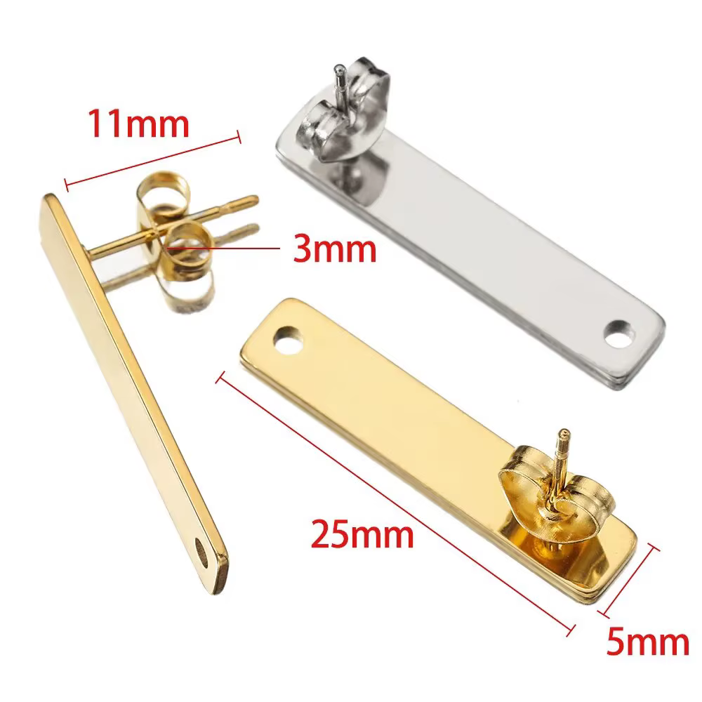 Clous d'oreilles en acier inoxydable, 10 pièces, Surface lisse, Base de boucle d'oreille avec trou pour pendentif, bricolage, fabrication de bijoux, accessoires, fournitures