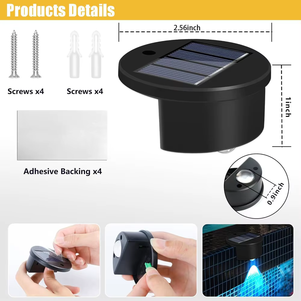 Lumières latérales de piscine à énergie solaire colorées pour piscines creusées lumière décorative extérieure étanche pour Patio de jardin