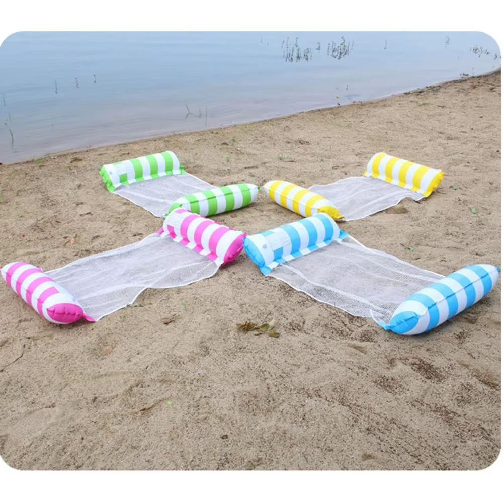 1 pièce Matelas flottant gonflable pliable en PVC à rayures pour piscine et fête aquatique