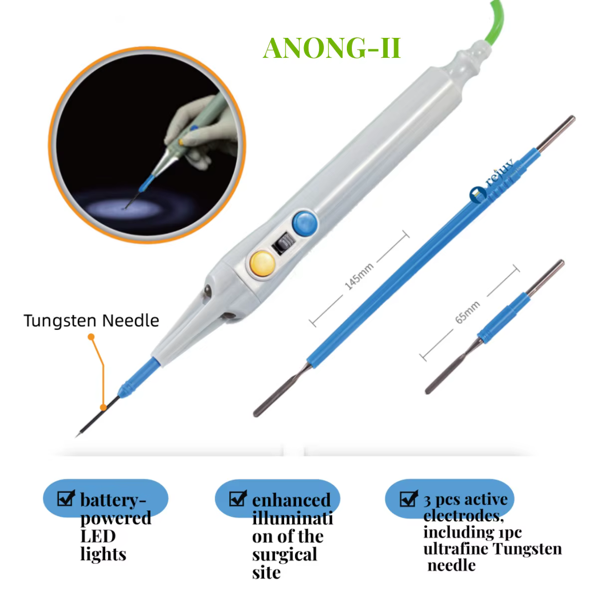 Électrode hémostatique combinée en acier au tungstène et en acier inoxydable, coupe rapide, adaptée à tous les types de procédures chirurgicales