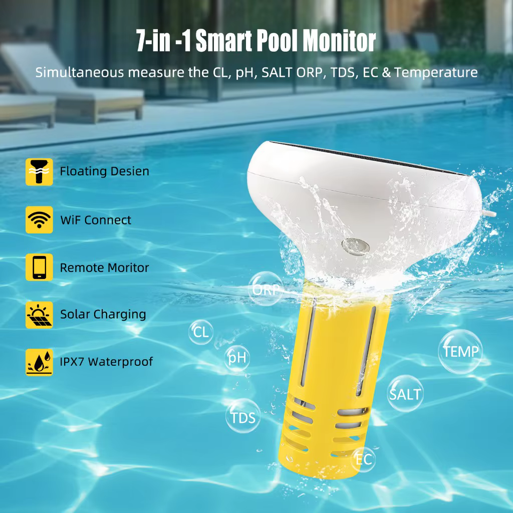 Testeur de qualité de l'eau solaire Tuya Zigbee 7 en 1 pour piscine : PH
