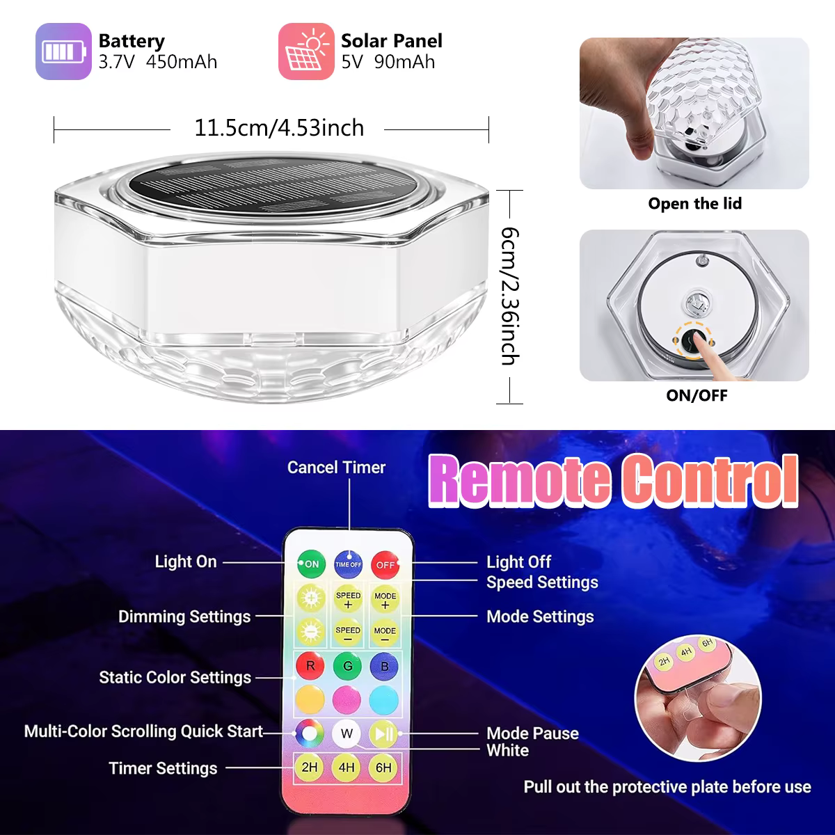 Lampes solaires flottantes pour piscine avec télécommande