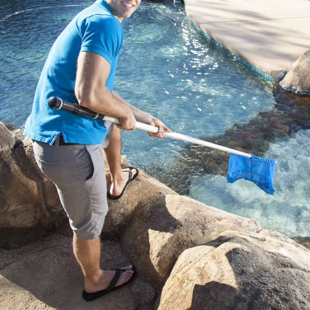 Épuisette de piscine grande capacité avec ramasse-éclats profond