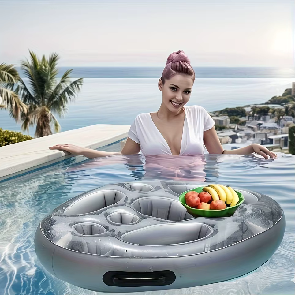 Bar de piscine gonflable avec porte-gobelets et plateau de service