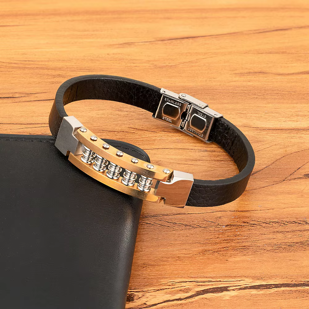 Bracelets en cuir tendance pour hommes, en acier inoxydable, tissés à la main, accessoires de bijoux, cadeaux, vente en gros, livraison directe