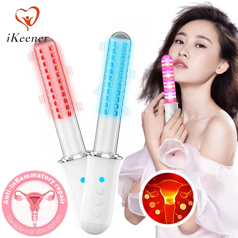 Appareil de relaxation pour le resserrement vaginal féminin avec thérapie par lumière rouge et bleue, baguette de massage à 3 niveaux, 136 LED 465-630 nm pour le traitement de la vaginite